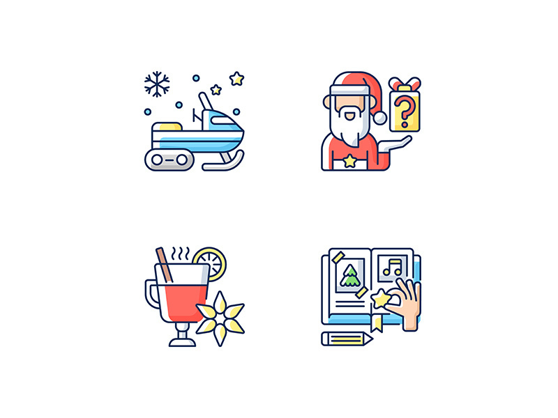 Christmas time recreation RGB color icons set