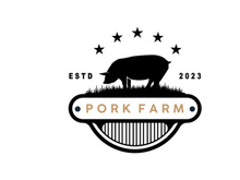 Pig Logo, Grilled Pork Pig Simple Rustic Stamp, Livestock Cattle Vector