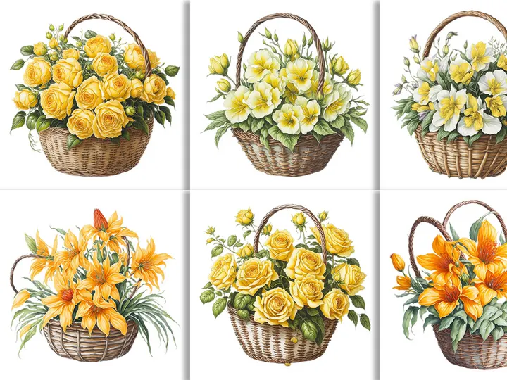 Watercolor Floral Flower Basket Design