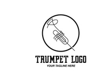 Trumpet logo design, generate melody, musical instrument vector sketch illustration