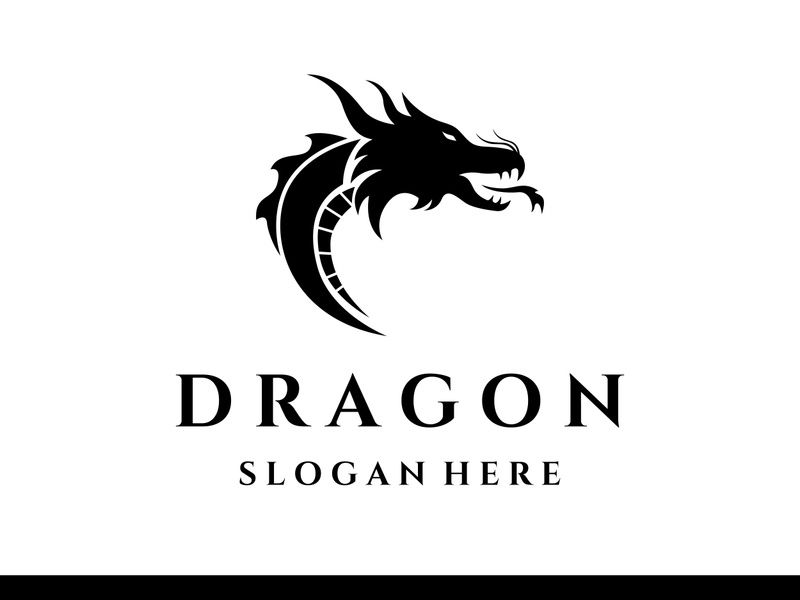Logo fire dragon head and wings isolated background.
