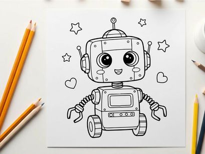 Cute robot with hearts and stars vector illustration