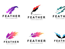Feather Logo, Animal Wing Design, Vector Icon Template Simple