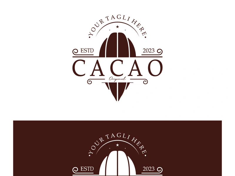 cocoa logo,cocoa bean,cocoa tree,cocoa branches and leaves,chocolate mix on white background,vintage,modern,simple,minimalist icon illustration template design vector