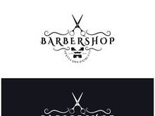 Barbershop logo vintage, retro, haircut, shaving, with scissors, shaving pole, comb, razor. for business, emblems, labels, barber shops, badges.