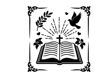 Silhouette of bible cross dove and leaves religious symbol preview picture
