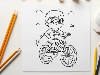 Boy superhero riding bike vector illustration flat design