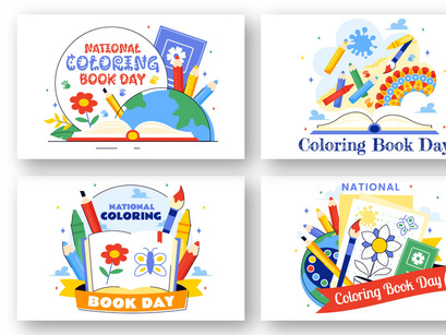 10 National Coloring Book Day Illustration