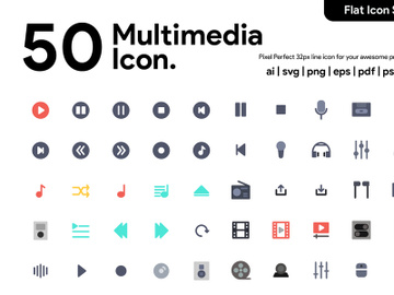 50 Multimedia Flat Icon preview picture