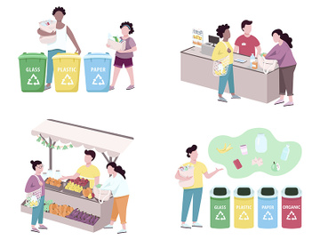 People sorting trash flat color vector faceless characters set preview picture