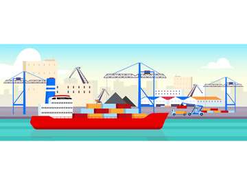 Sea port flat color vector illustration preview picture