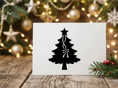 Silhueta de Árvore de Natal com Estrela e Laço para Decoração Festiva