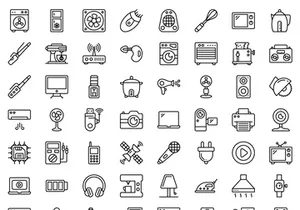 70 Appliance and Electronics Colored Line Icons