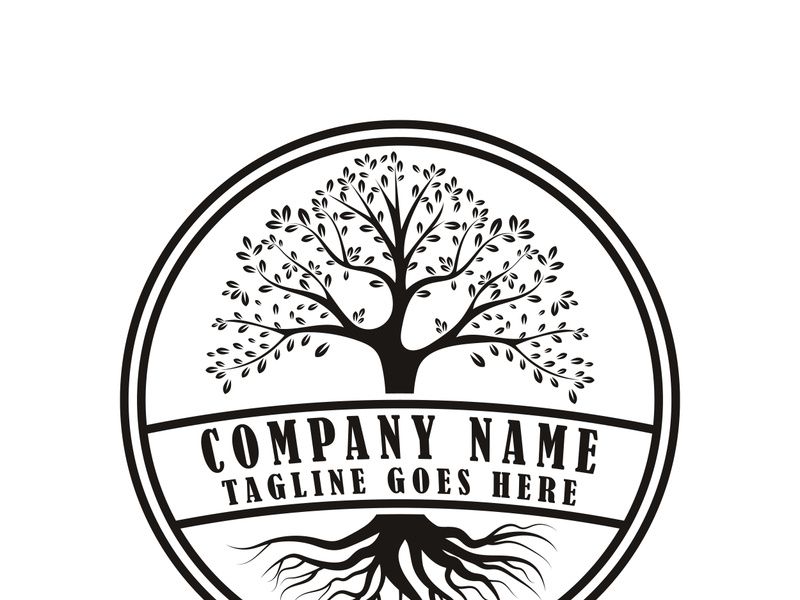 Root Leaf Family Tree of Life Oak Banyan Maple Stamp Seal Emblem Label logo design vector