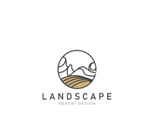 Landscape Desert line art outline minimalist logo vector illustration design