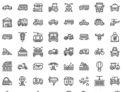 Pack of Transport Colored Line icons