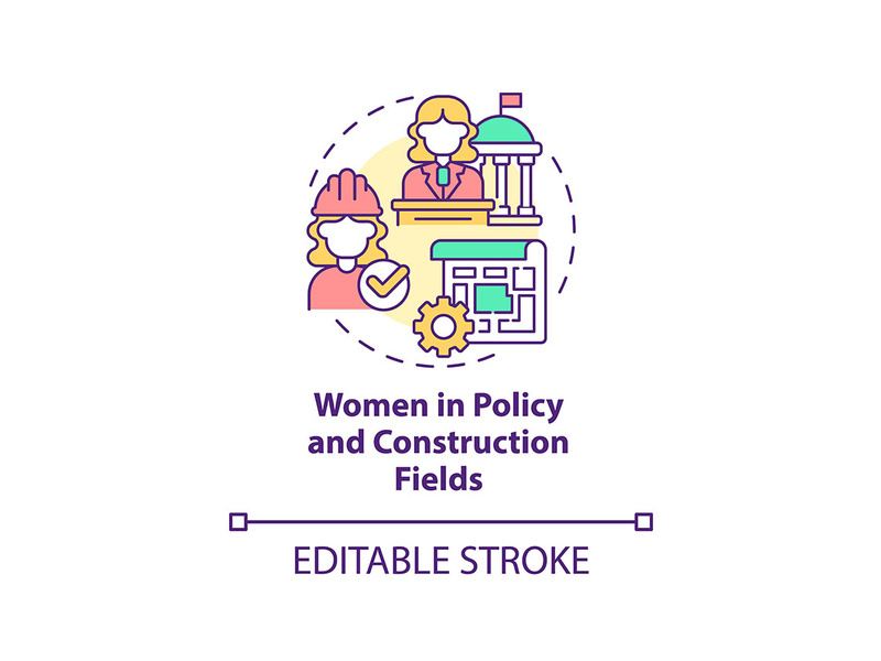 Women in policy and construction fields concept icon