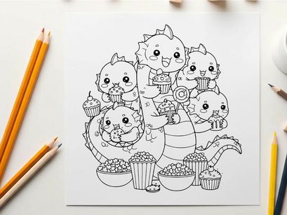 Cute baby animals eating popcorn and cupcakes vector illustration