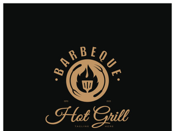 Simple Barbecue Vintage hot grill, with crossed flames and spatula. Logo for restaurant, badge, cafe and bar.vector preview picture