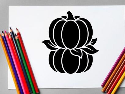 Silhouette of a pumpkin with leaves for Halloween or autumn decor