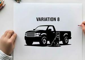 Silhouette of a pickup truck with a dog variation 8