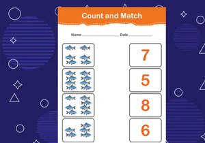 10 Pages Count and match with the correct number. Matching education game. Count how many items and choose the correct number