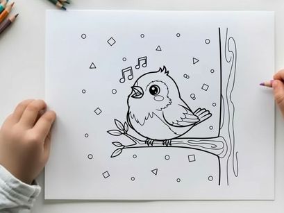 Singing bird on branch music notes vector illustration