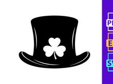 Black top hat with white shamrock minimalist icon design