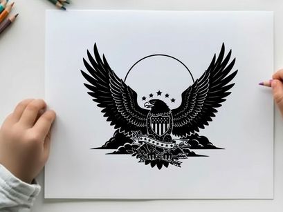 American eagle silhouette with stars and stripes shield