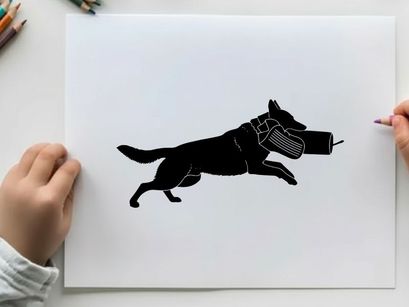 Dog silhouette running with a bite sleeve in mouth