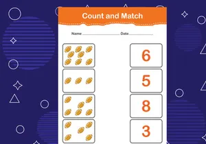 10 Pages Count and match with the correct number. Matching education game. Count how many items and choose the correct number