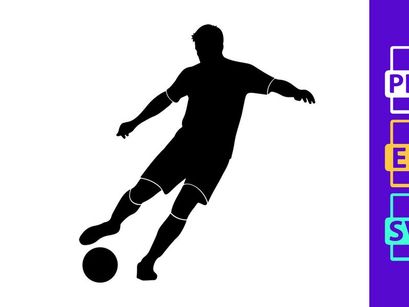 Silhouette of a soccer player kicking a ball in motion