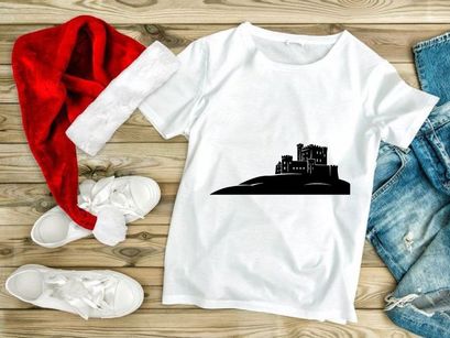 Medieval castle silhouette on hill at dusk minimalist art