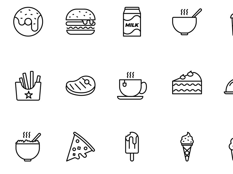 Food outline icons set