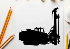 Silhouette of a drilling rig machine on a white background