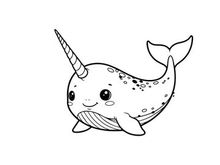 Cute smiling narwhal sea animal vector illustration