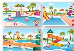 15 Water Park Cartoon Illustration