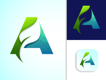 Letter A with negative space leaf logo vector template. Gradient logo design preview picture