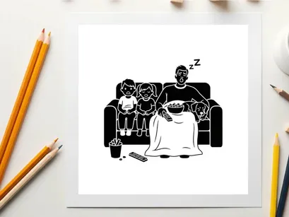 Father sleeping on couch with kids silhouette