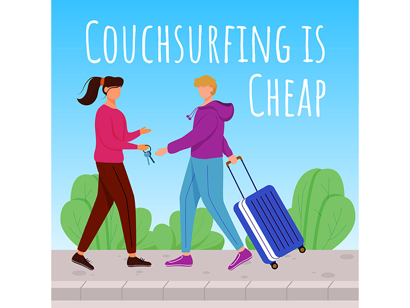 Couchsurfing is cheap social media post mockup
