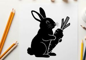 Silhouette of a rabbit holding a large carrot