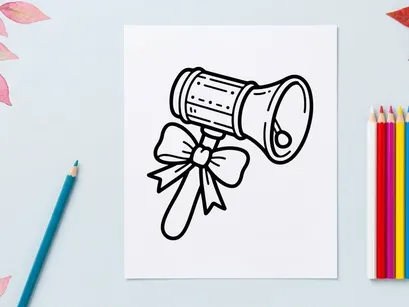 Vintage megaphone with decorative bow for announcements. Classic loudspeaker tied with festive ribbon for events and promotions.