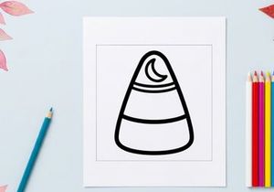 Candy corn line art icon. Simple Halloween sweet treat illustration for coloring pages.
