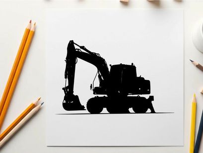 Silhouette of a large excavator machine on a white background