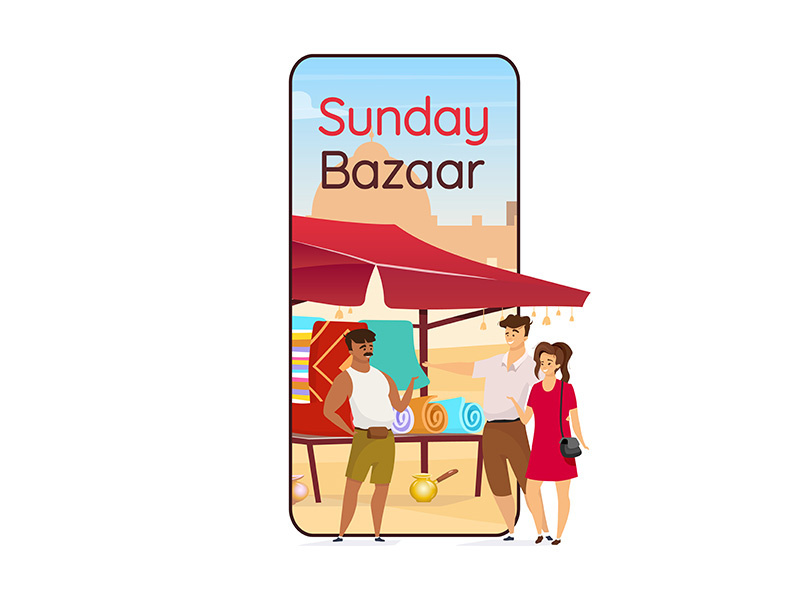 Sunday bazaar cartoon smartphone vector app screen