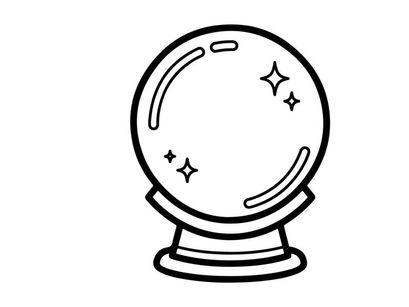 Hand-drawn Halloween crystal ball with mystical symbols. Vintage fortune-telling orb featuring stars, moons, and spooky swirls for divination.