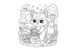 Cute fox with mushrooms basket vector illustration