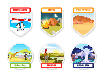 Expedition flat color vector badge set preview picture