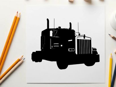 Silhouette of a semi truck against a white background