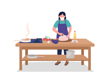 Female chef in face mask flat color vector faceless character preview picture